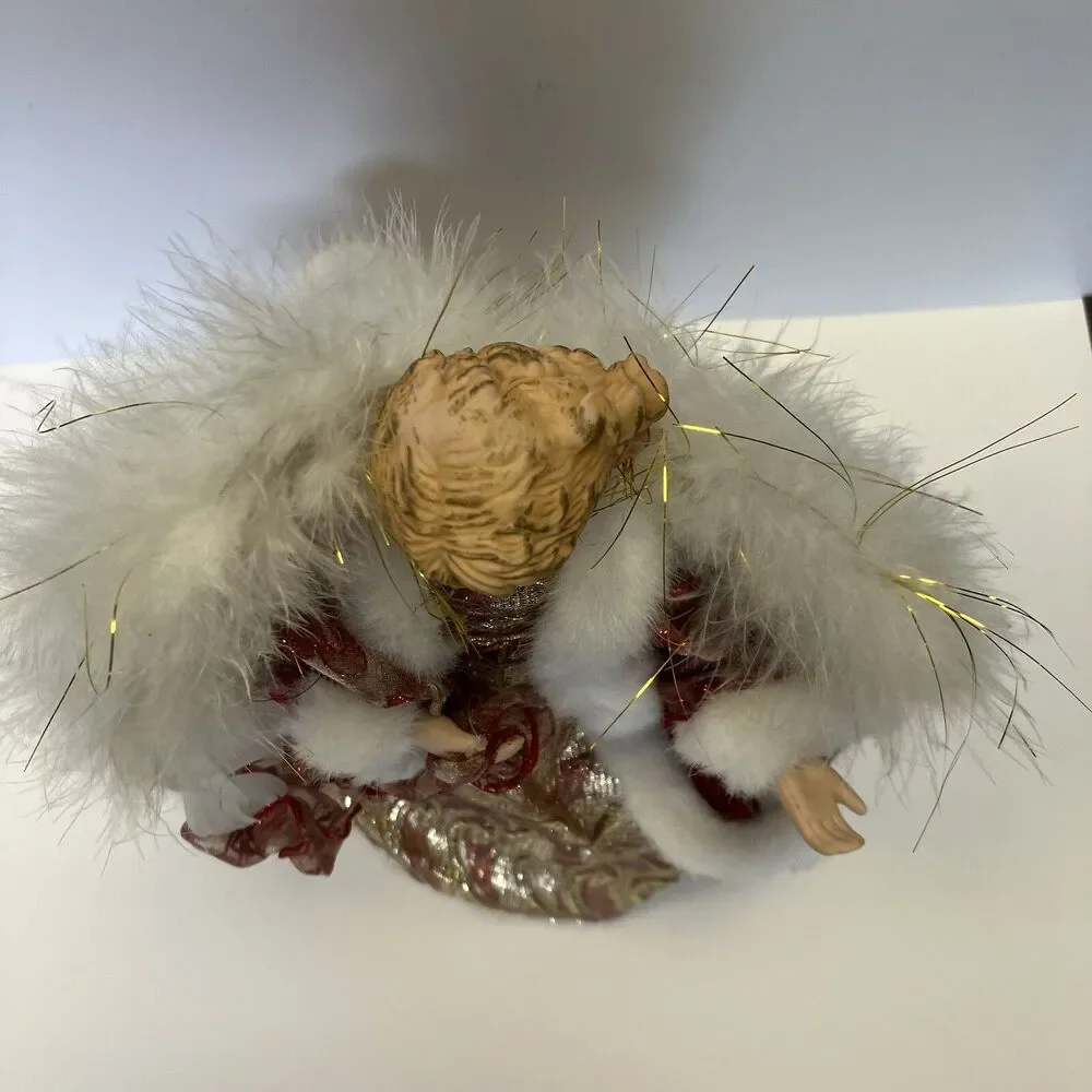 Angel Tree Topper Porcelain Head Christmas Red Gold 13